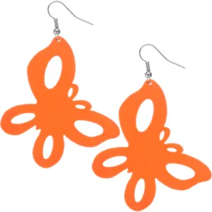 Orange Wooden Large Oversized Butterfly Earrings