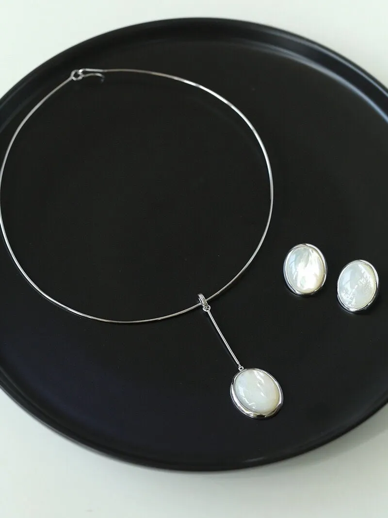 Oval Stud Earrings: White Mother-of-Pearl, Black Agate, Wood Grain Stone