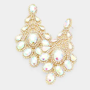 Oversized AB Crystal Statement Earrings on Gold | 423953