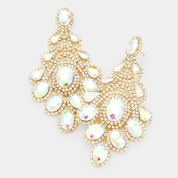 Oversized AB Crystal Statement Earrings on Gold | 423953