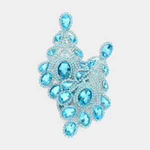 Oversized Aqua Crystal Statement Earrings | 529021