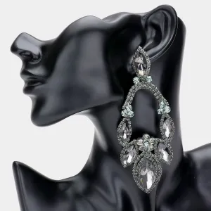 Oversized Black Diamond Crystal Marquise Stone Statement Pageant Earrings  | 509499