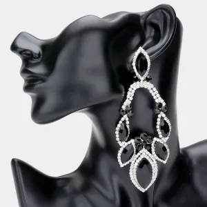 Oversized Clear/Black Crystal Marquise Stone Statement Pageant Earrings  | 509493