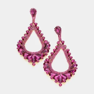 Oversized Cut Out Fuchsia Crystal Teardrop Earrings | 514890