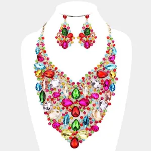 Oversized Multi-Color Crystal Statement Necklace Set
