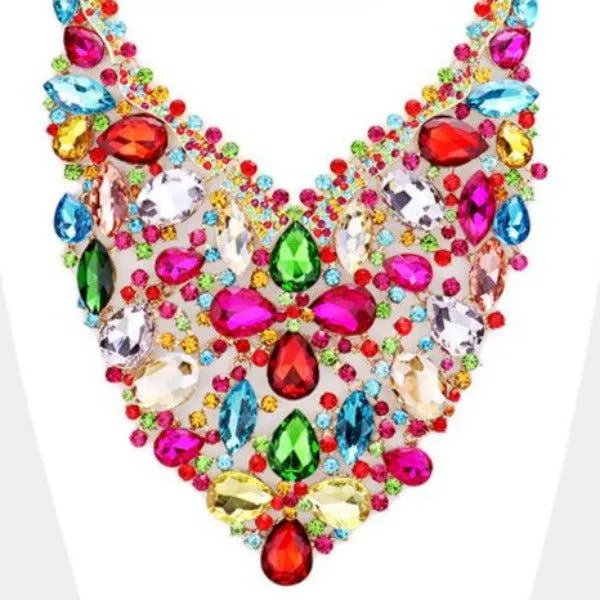 Oversized Multi-Color Crystal Statement Necklace Set