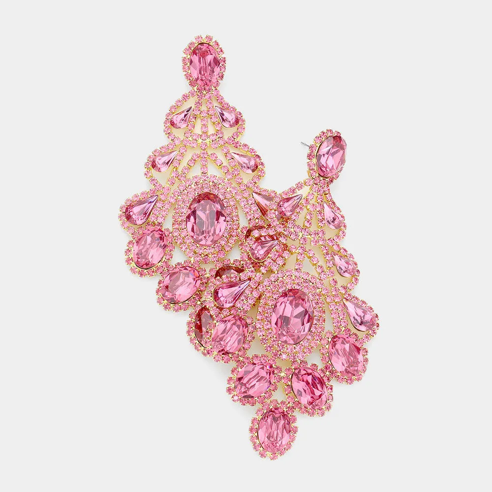 Oversized Pink Crystal Statement Earrings | 529020