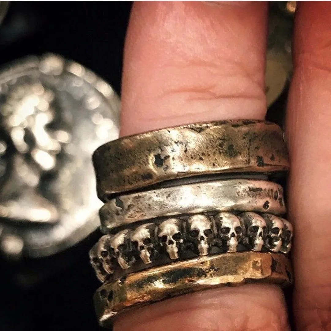 Oxidized Sterling Skull Band Ring