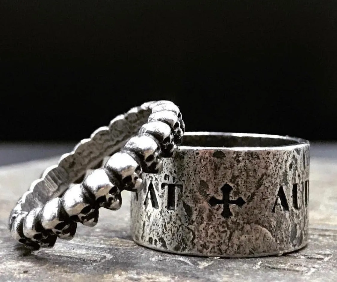Oxidized Sterling Skull Band Ring