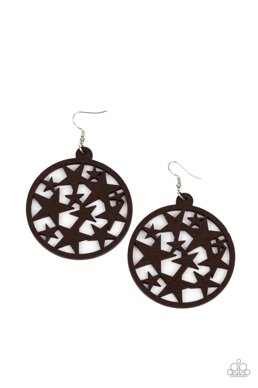 Paparazzi Cosmic Paradise - Brown Wooden Earrings