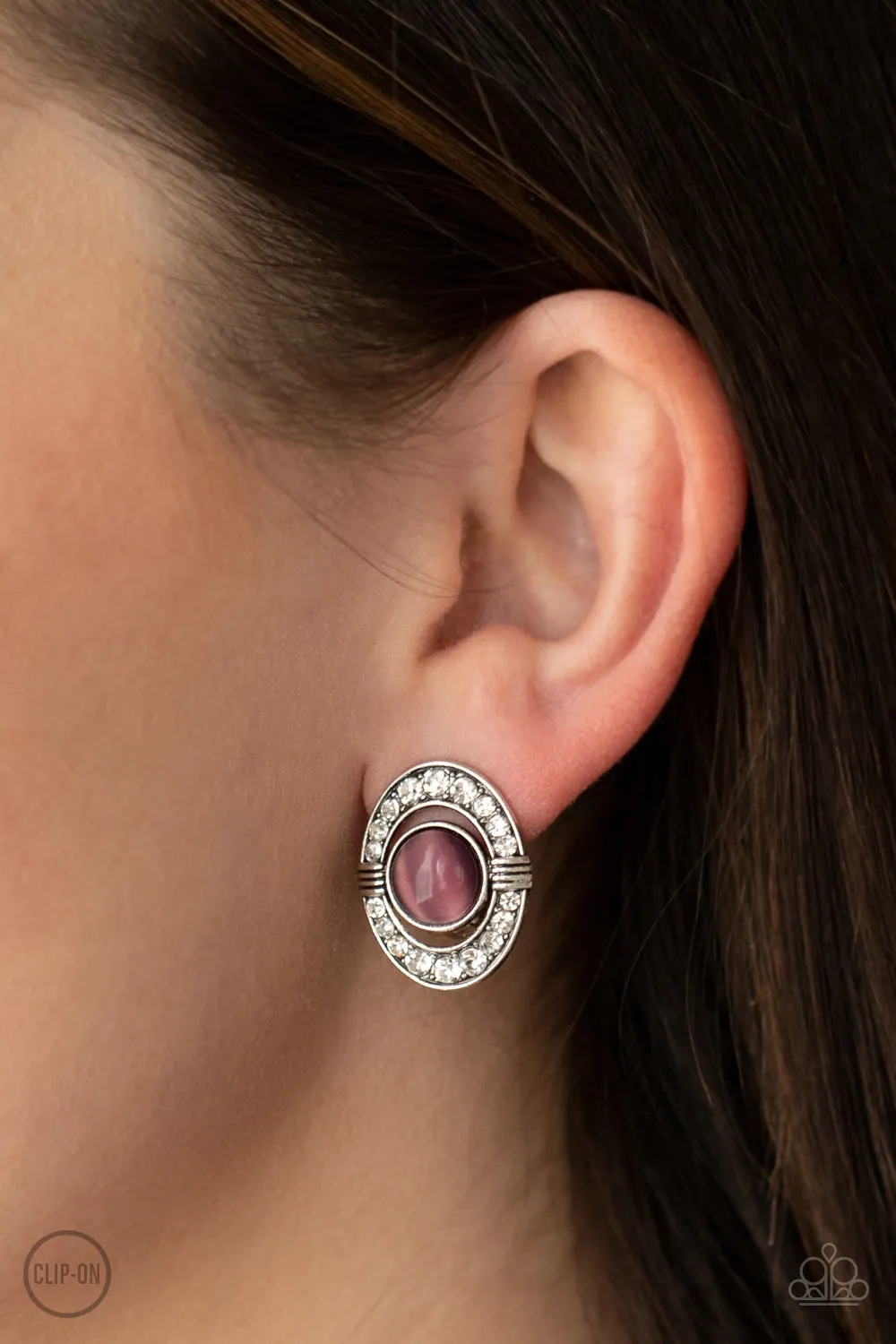 Paparazzi GLOW of Force - Purple Clip-On Earrings