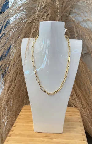 Paperclip Chain Necklace - Gold 16"