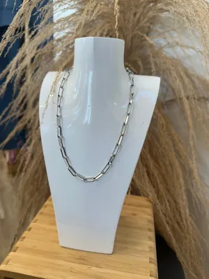 Paperclip Chain Necklace - Silver 16"