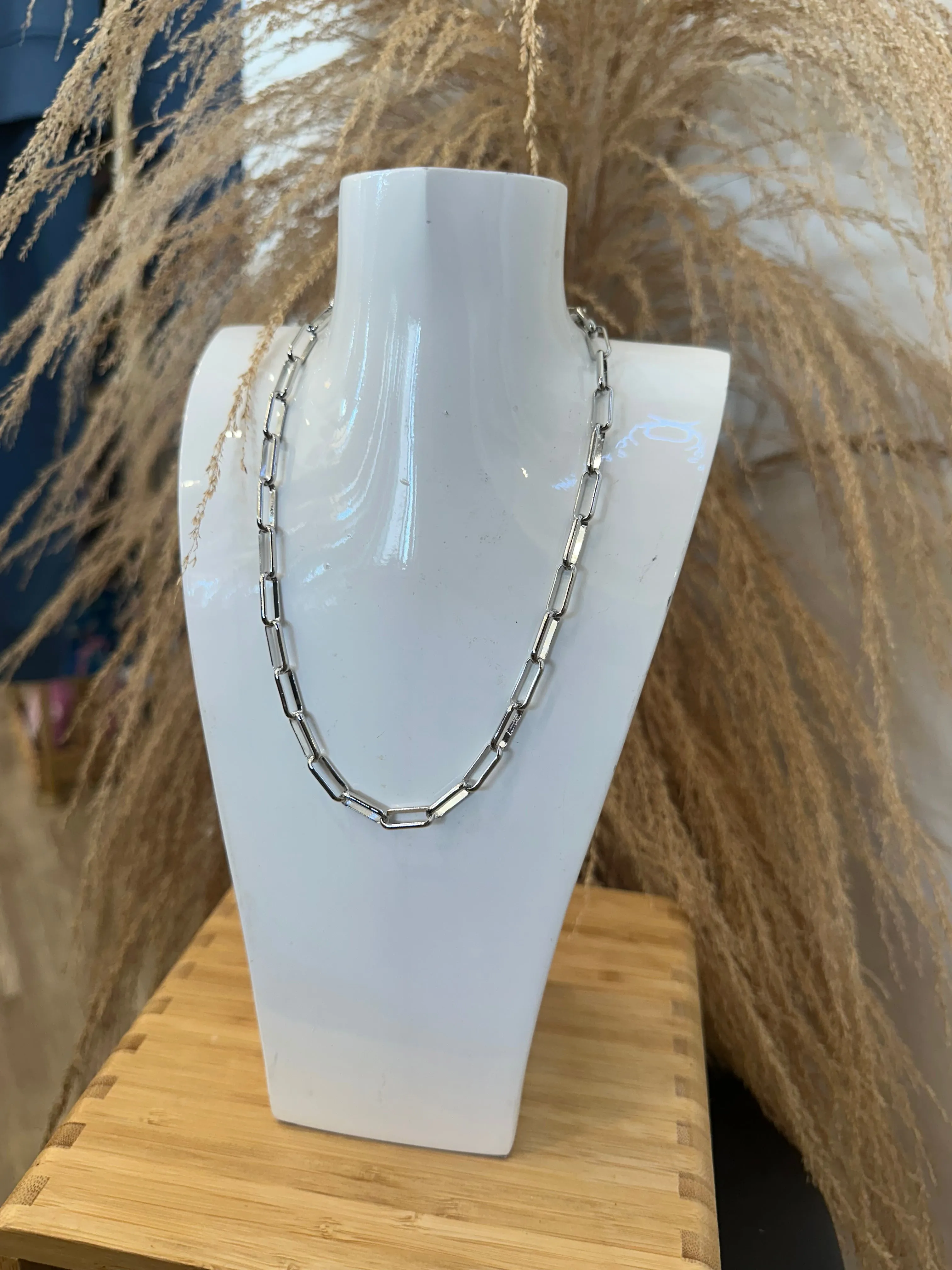 Paperclip Chain Necklace - Silver 16"