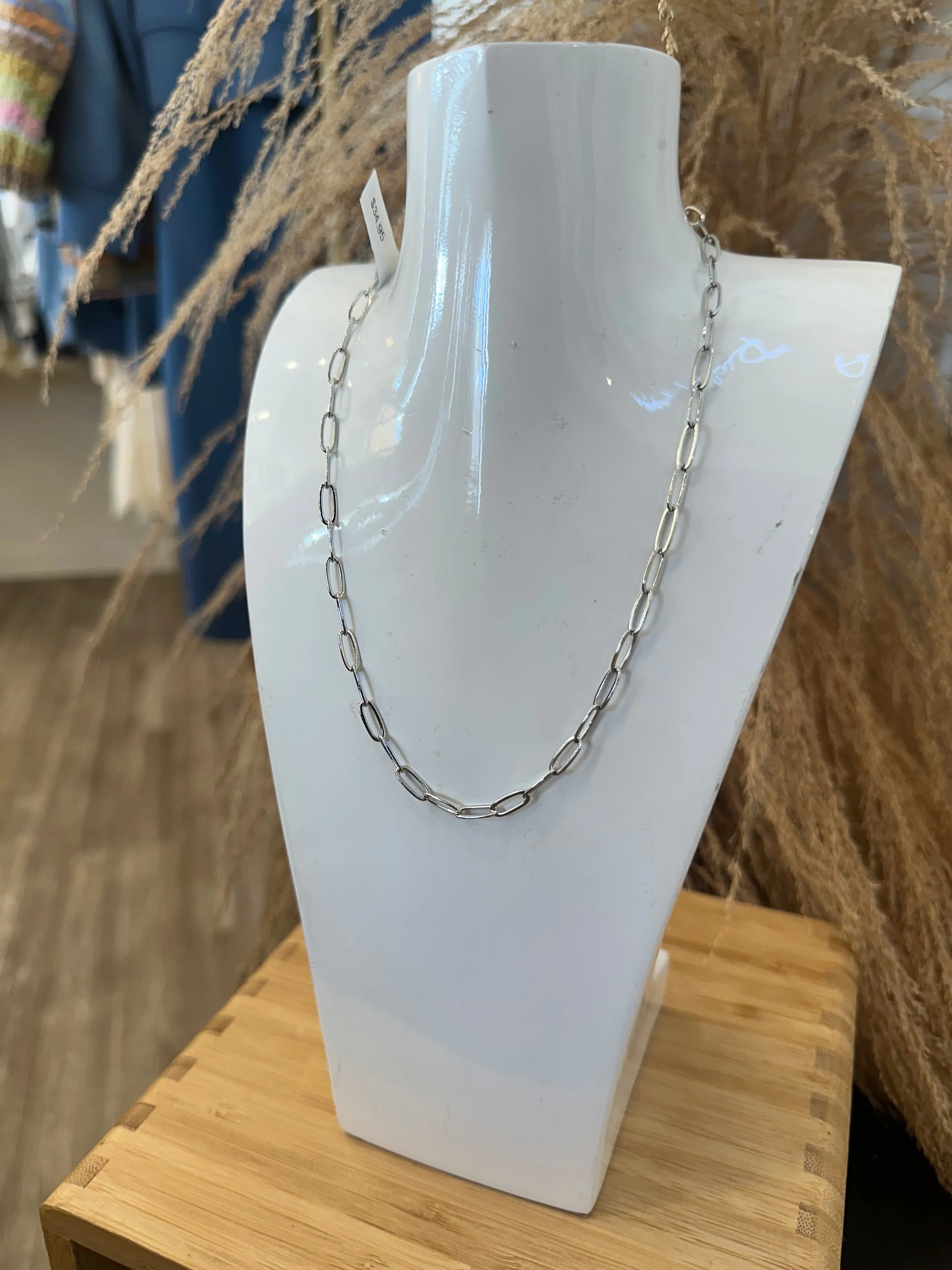 Paperclip Chain Necklace - Silver 16"
