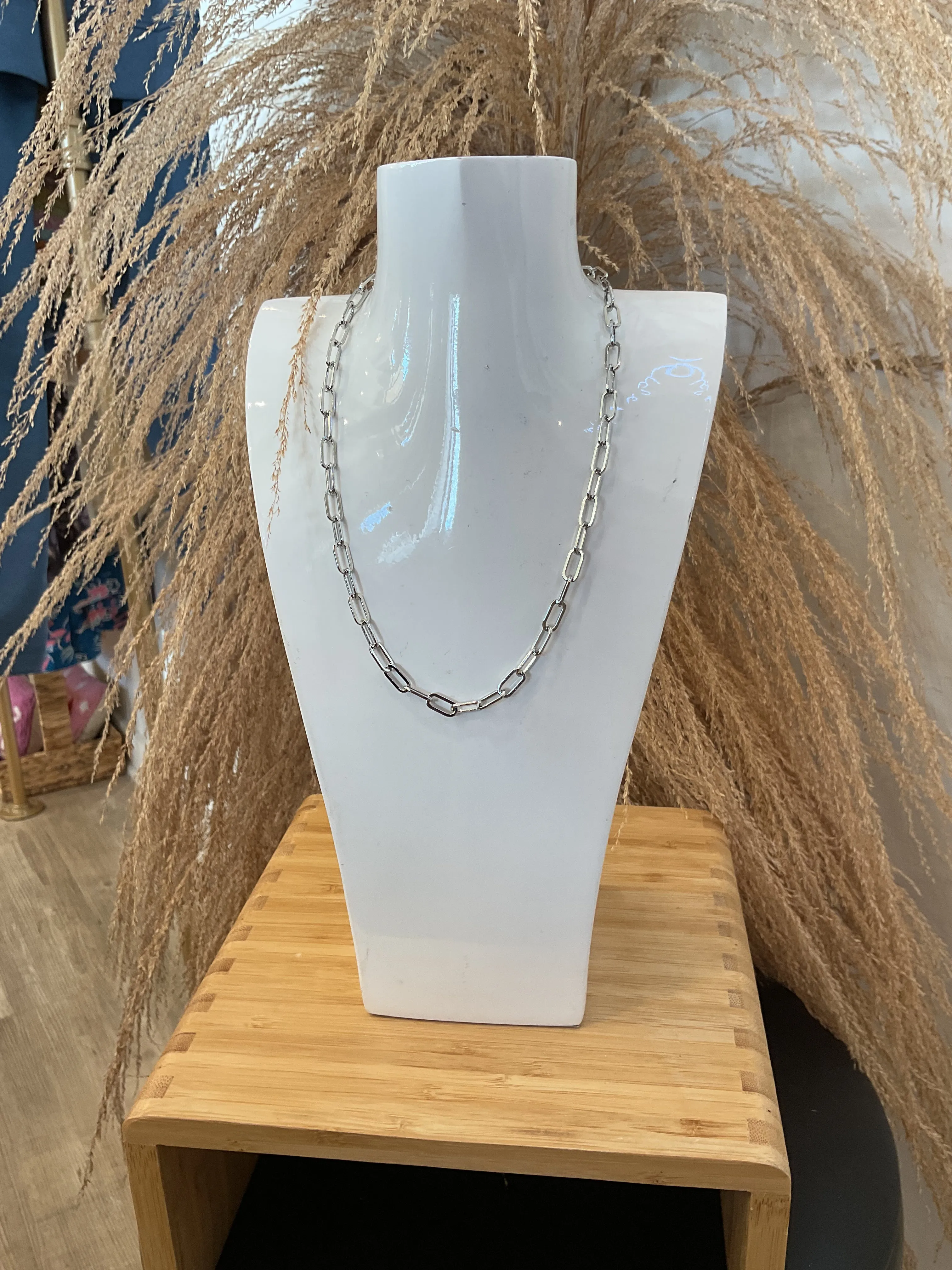 Paperclip Chain Necklace - Silver 16"