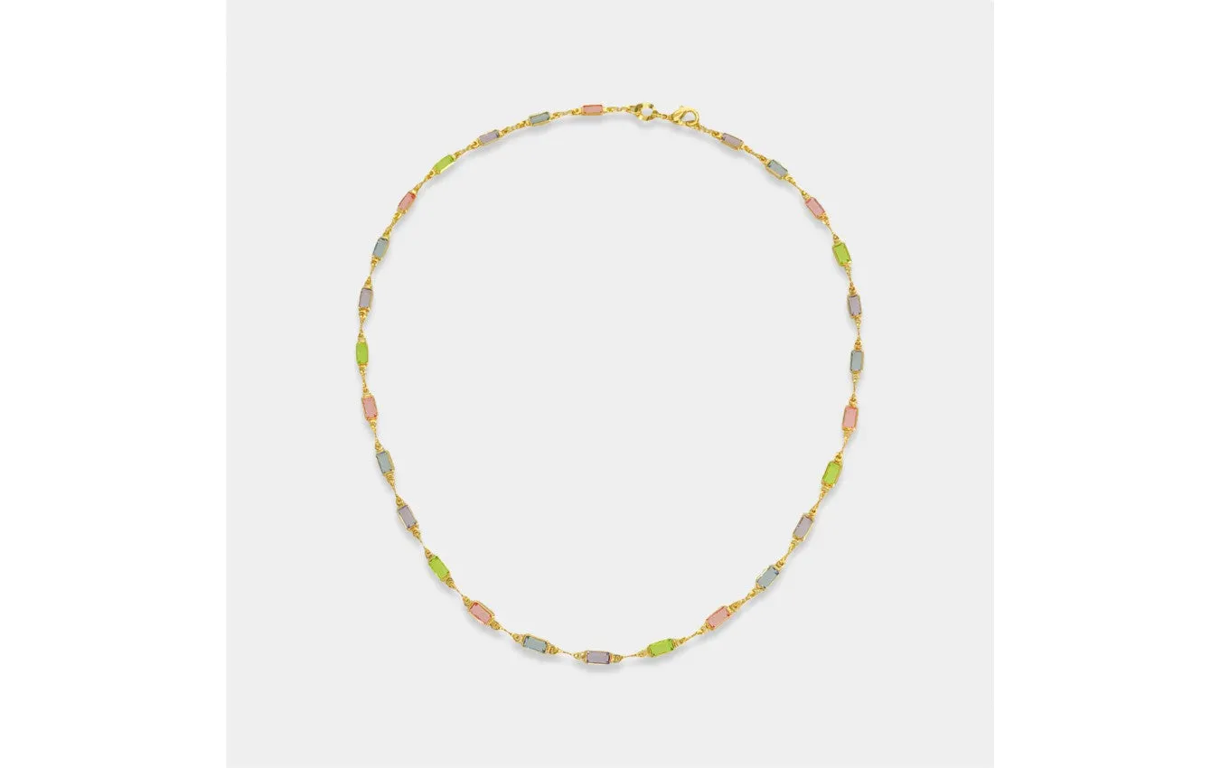 Paperclip Chain Necklace with Rainbow Color Baguettes