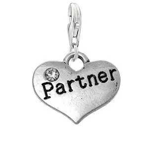 Partner Heart Love Clip on Pendant Charm for Bracelet or Necklace