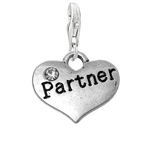 Partner Heart Love Clip on Pendant Charm for Bracelet or Necklace