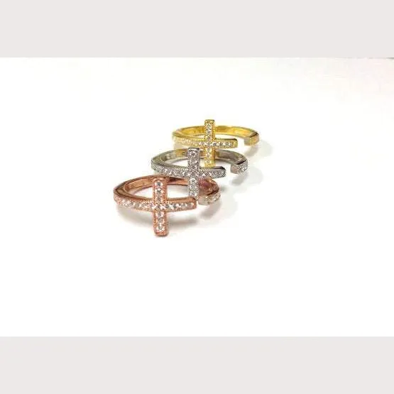 Pave Sideways Cross Ring