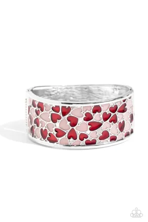 Penchant for Patterns - Red - and Pink Painted Heart Paparazzi Hinge Bracelet