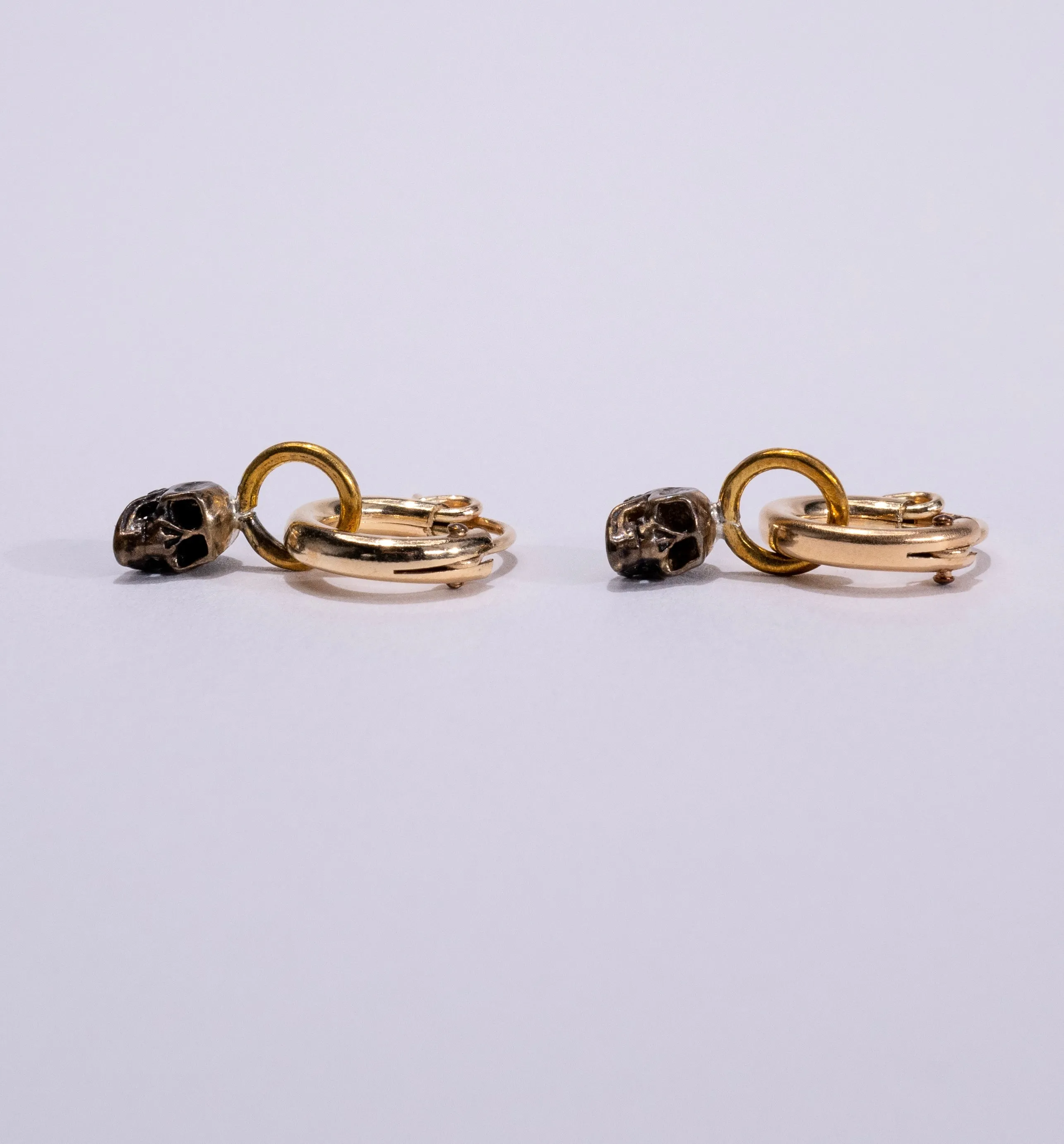 Petite Skull Huggie Hoop Earrings  in Brass / Gold Fill