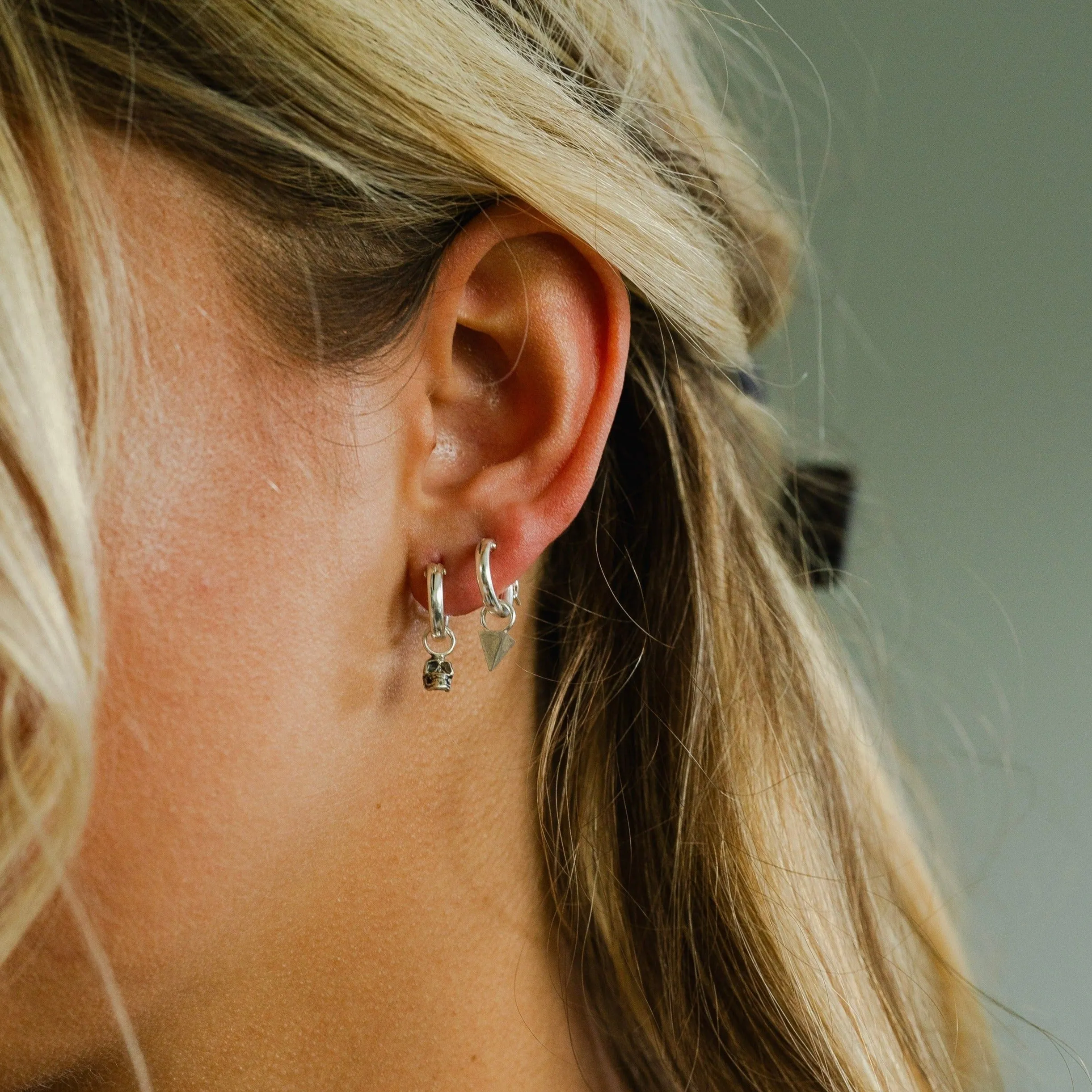 Petite Skull Huggie Hoop Earrings  in Brass / Gold Fill