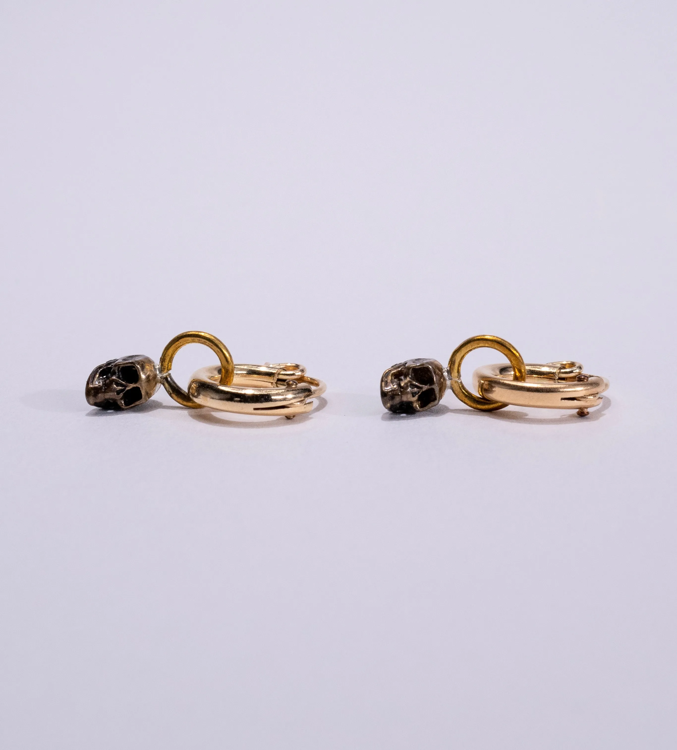 Petite Skull Huggie Hoop Earrings  in Brass / Gold Fill