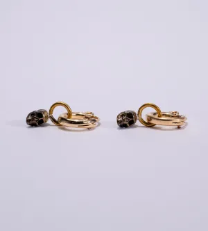 Petite Skull Huggie Hoop Earrings  in Brass / Gold Fill