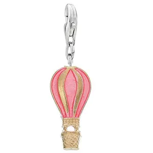 Pink Fire Balloon Clip On For Bracelet Charm Pendant for European Charm Jewelry w/ Lobster Clasp