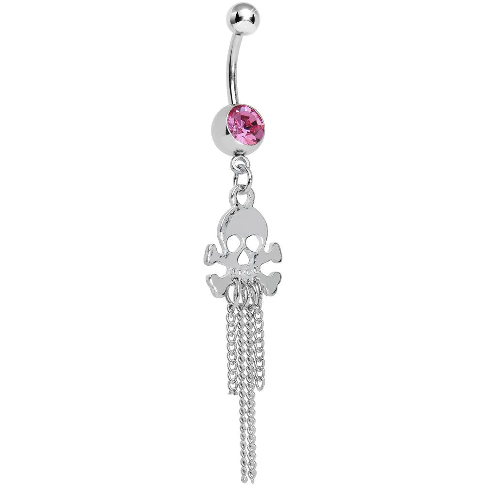 Pink Gem Rattling Chains Skull and Bones Dangle Belly Ring