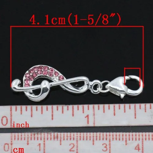 Pink Music Note Charm for European Jewelry w/ Lobster Clasp