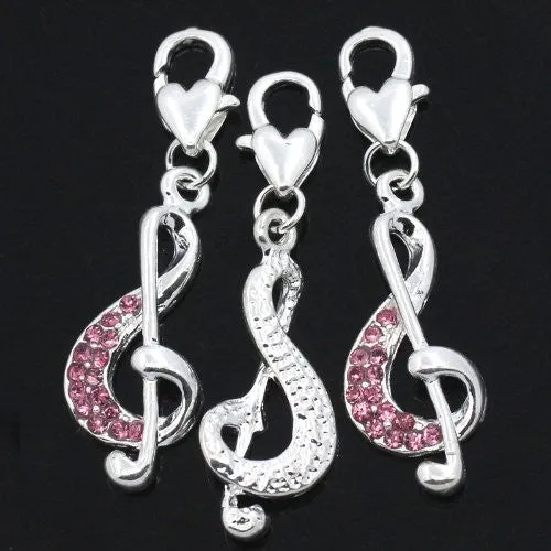 Pink Music Note Charm for European Jewelry w/ Lobster Clasp