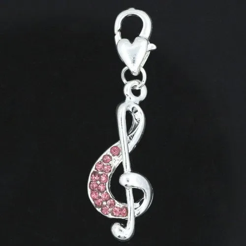 Pink Music Note Charm for European Jewelry w/ Lobster Clasp