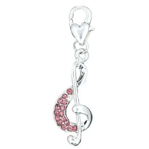 Pink Music Note Charm for European Jewelry w/ Lobster Clasp