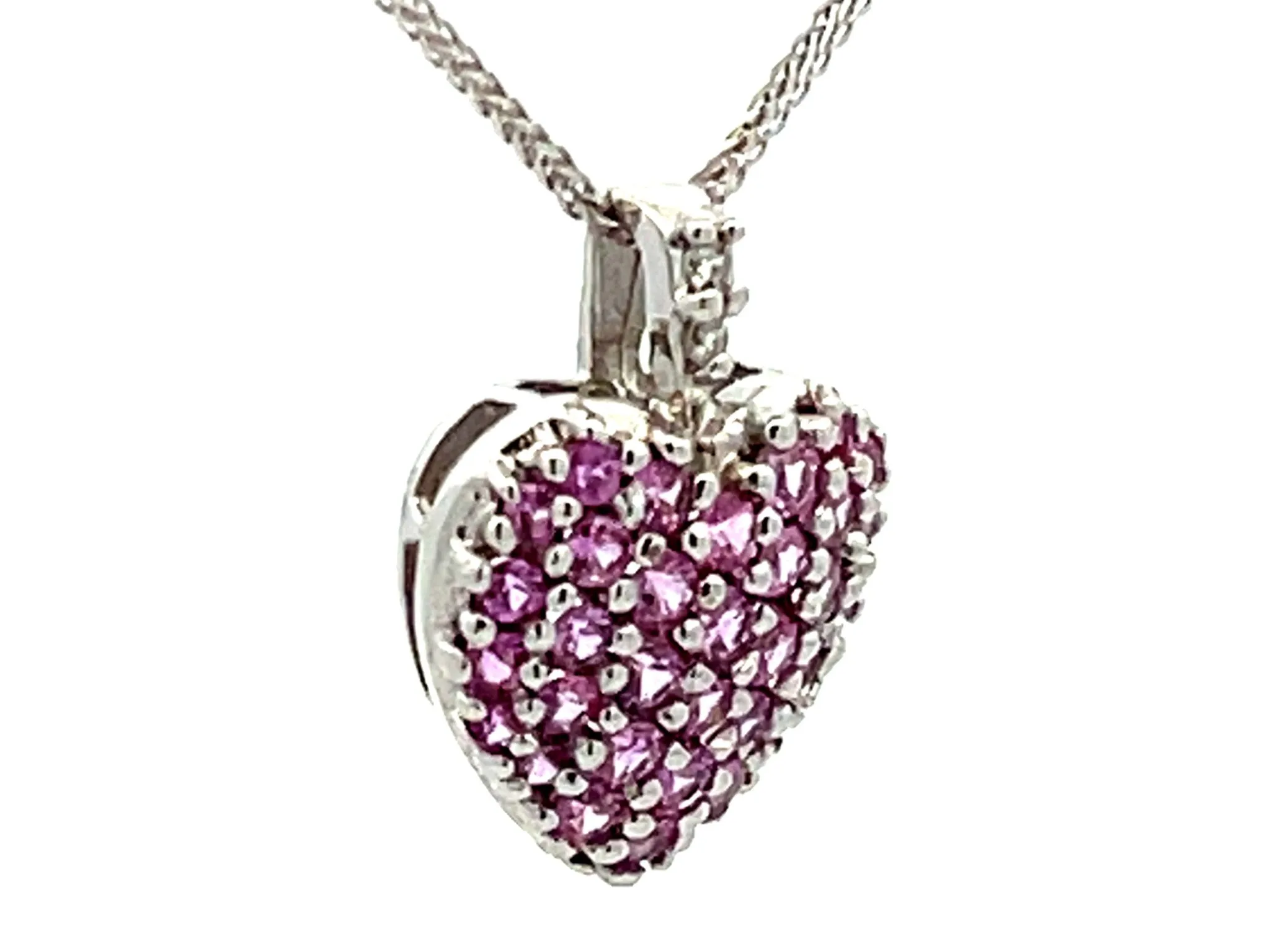 Pink Topaz and Diamond Heart Necklace 14K White Gold