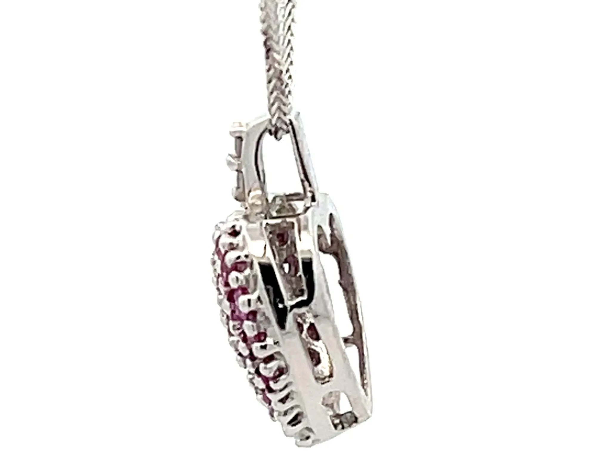 Pink Topaz and Diamond Heart Necklace 14K White Gold