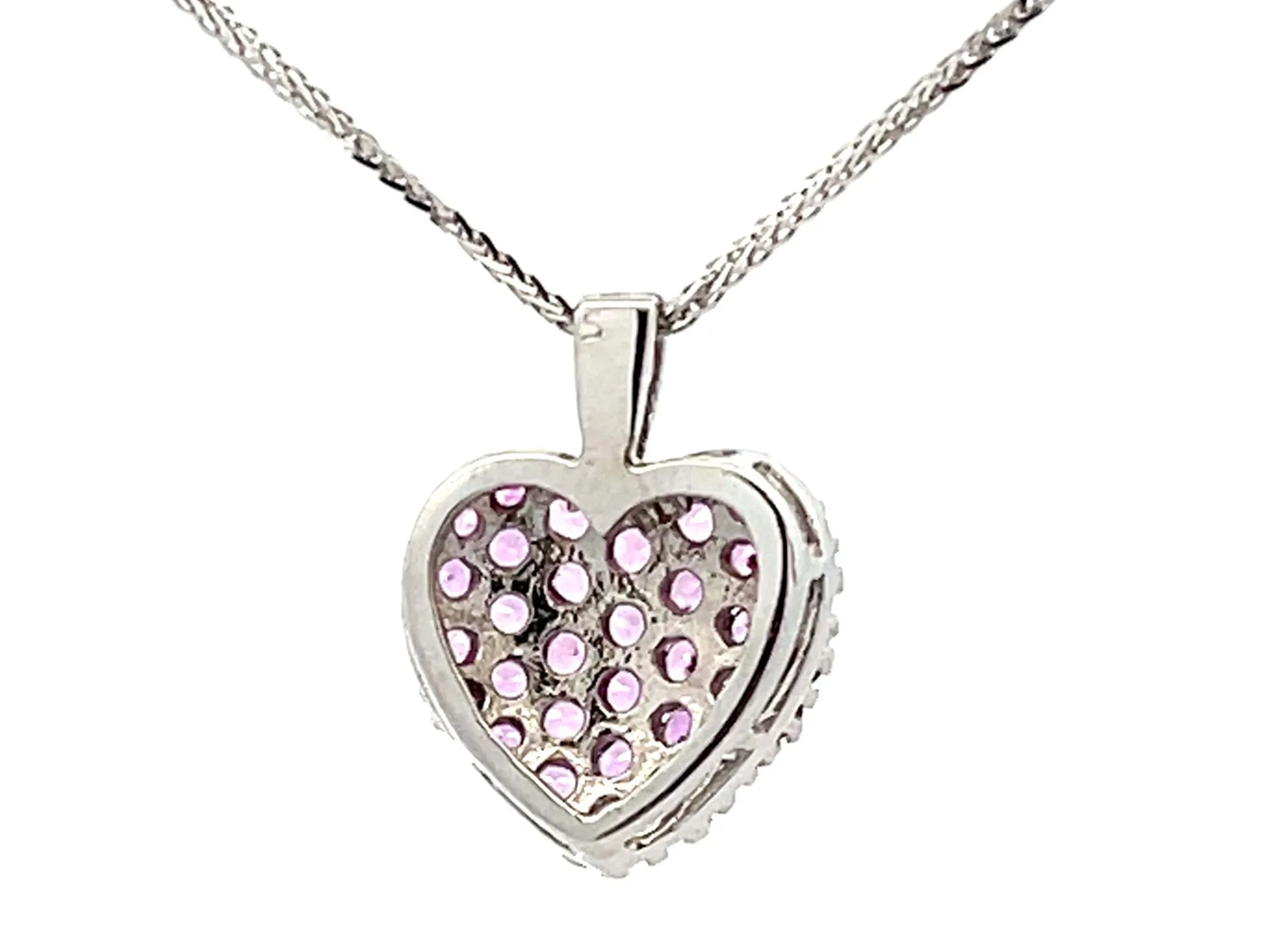 Pink Topaz and Diamond Heart Necklace 14K White Gold