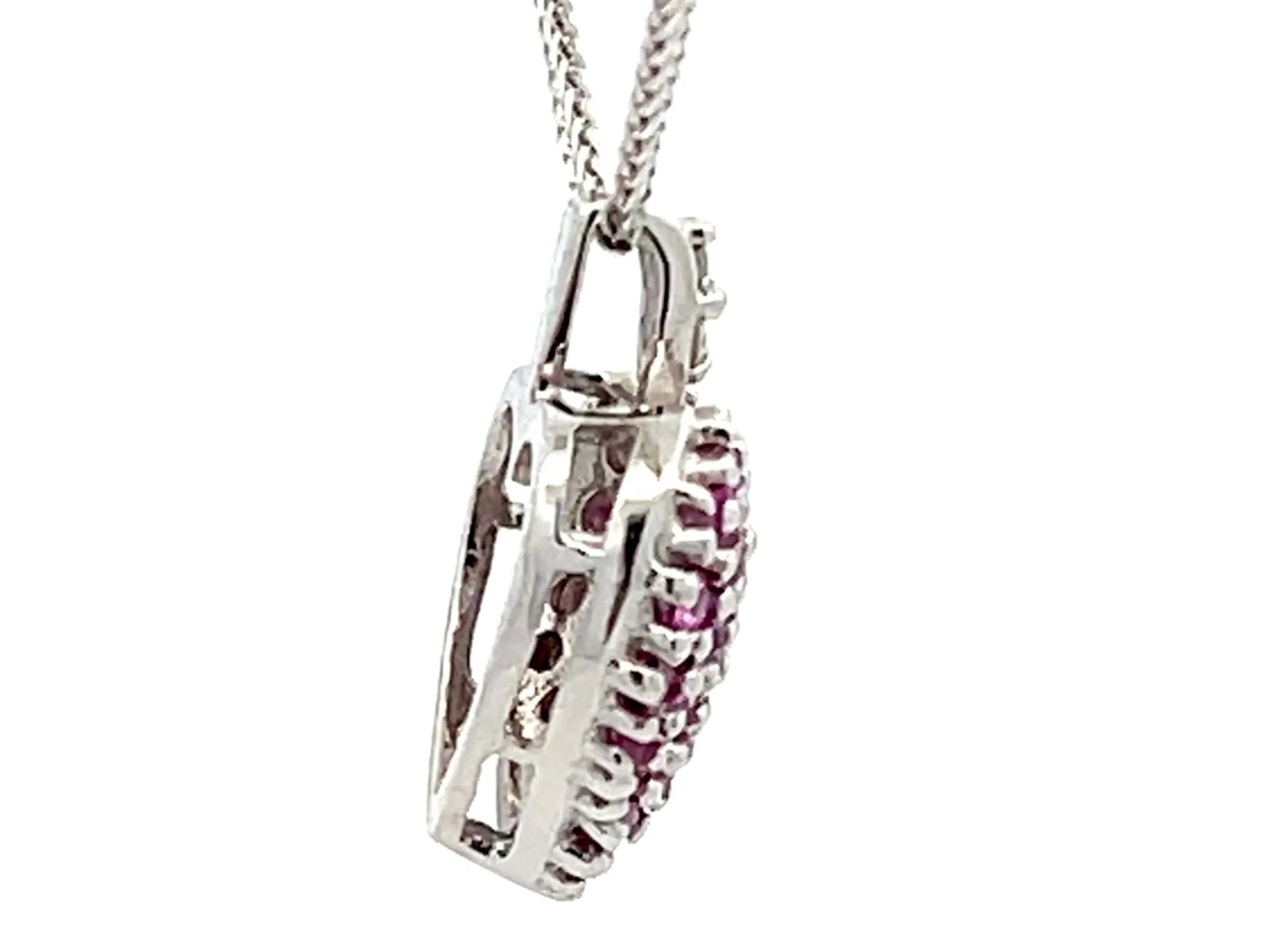 Pink Topaz and Diamond Heart Necklace 14K White Gold