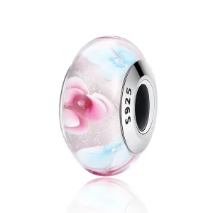 Pink with Flowers Murano Bead Charm