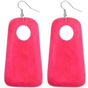 Pink Wooden Circular Cutout Drop Earrings