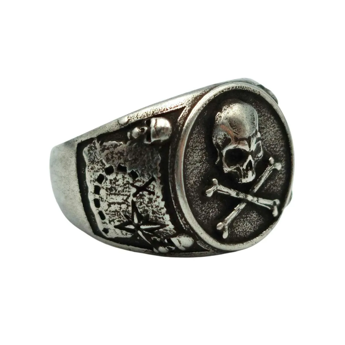 Pirate skull signet bronze ring