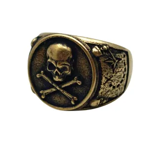 Pirate skull signet bronze ring