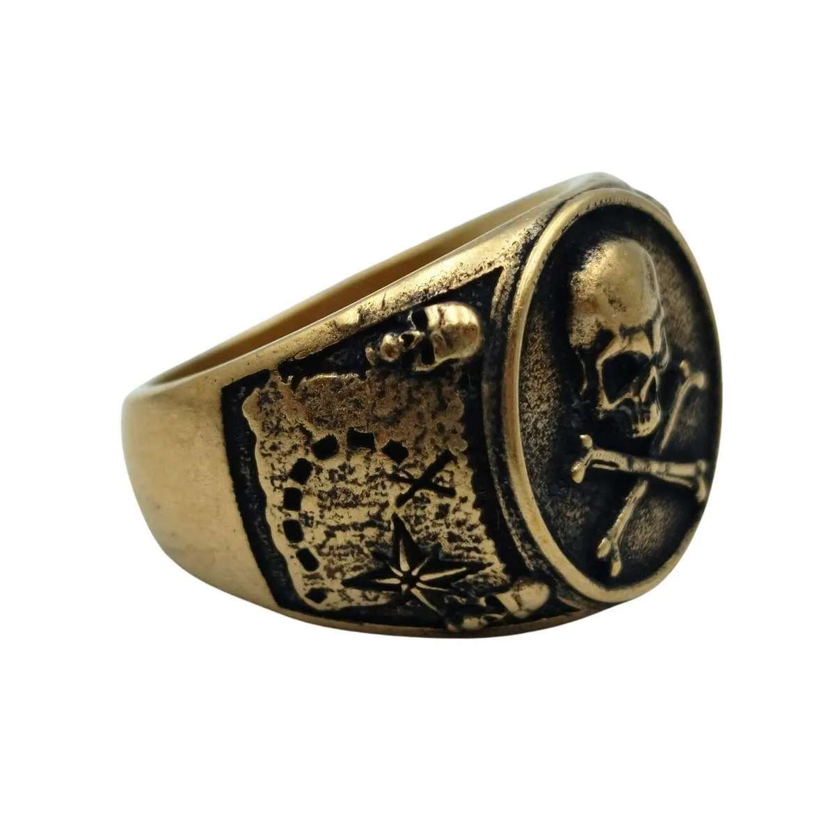 Pirate skull signet bronze ring