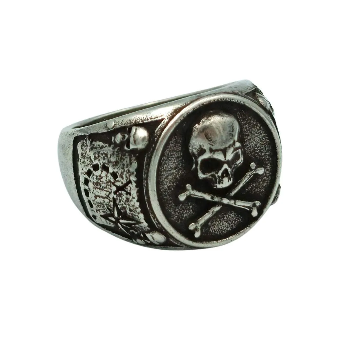 Pirate skull signet bronze ring