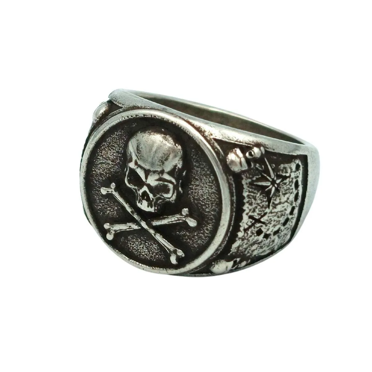 Pirate skull signet bronze ring