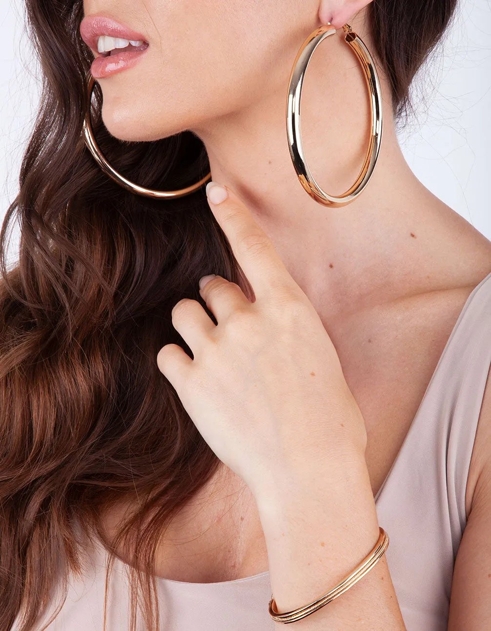 Polished Gold Oversized Tube Hoop Earrings