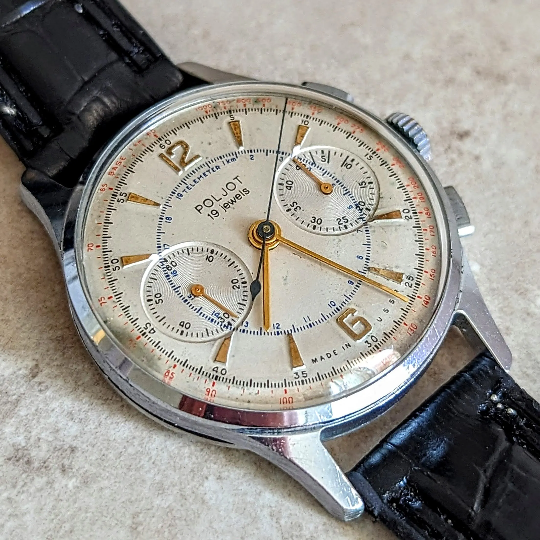 POLJOT Chronograph Wristwatch 19 Jewels Made in U.S.S.R. Vintage Watch