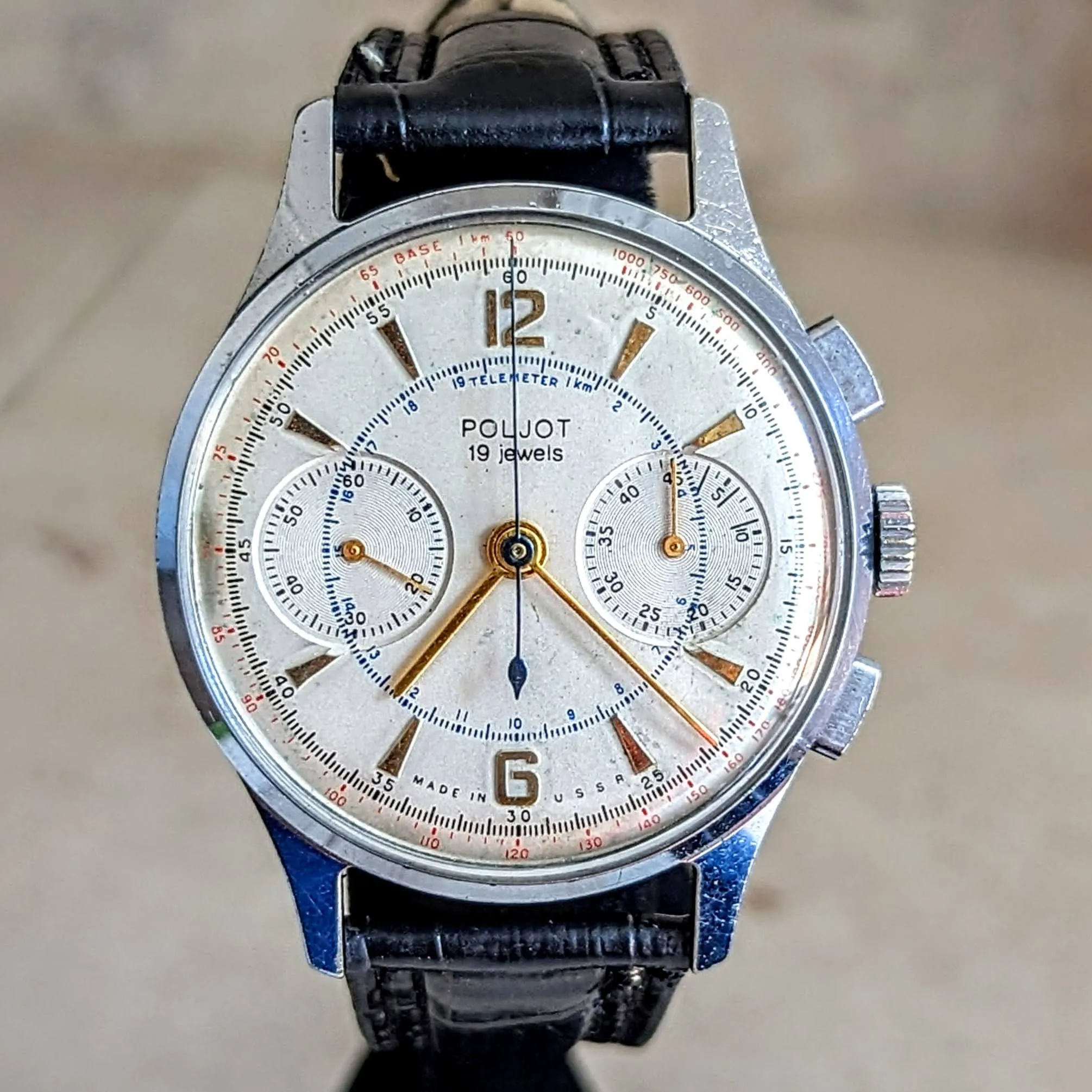 POLJOT Chronograph Wristwatch 19 Jewels Made in U.S.S.R. Vintage Watch