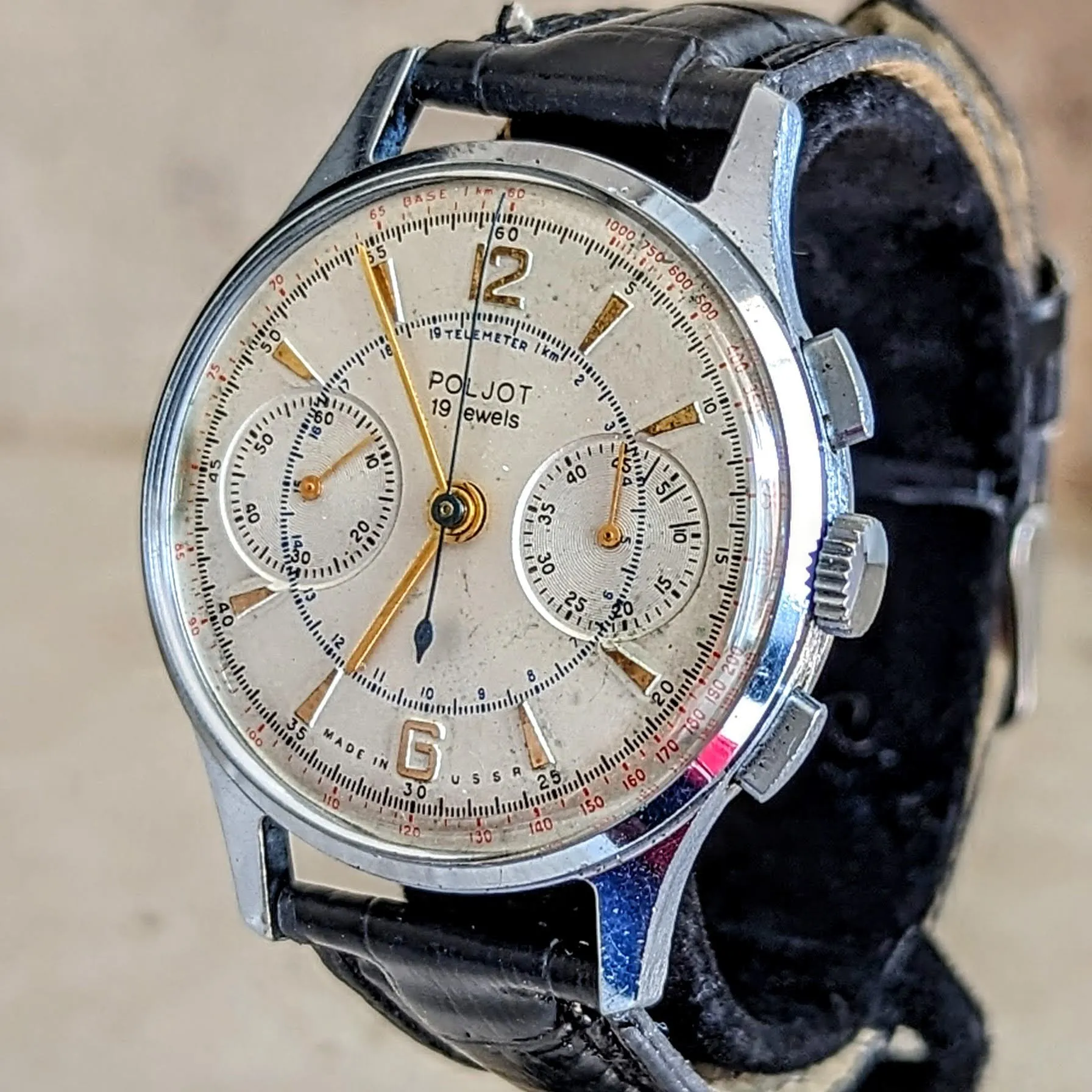 POLJOT Chronograph Wristwatch 19 Jewels Made in U.S.S.R. Vintage Watch